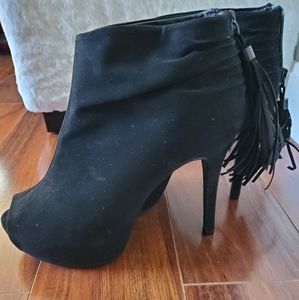 Suede Peep-Toe Booties